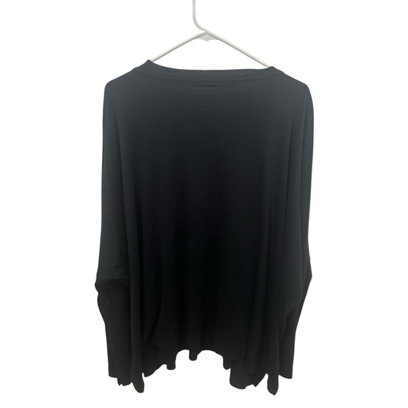 PLANET BY LAUREN G 100% PIMA COTTON RAW CUTLONG SLEEVE BLACK TUNIC TOP OSFM - Picture 2 of 4